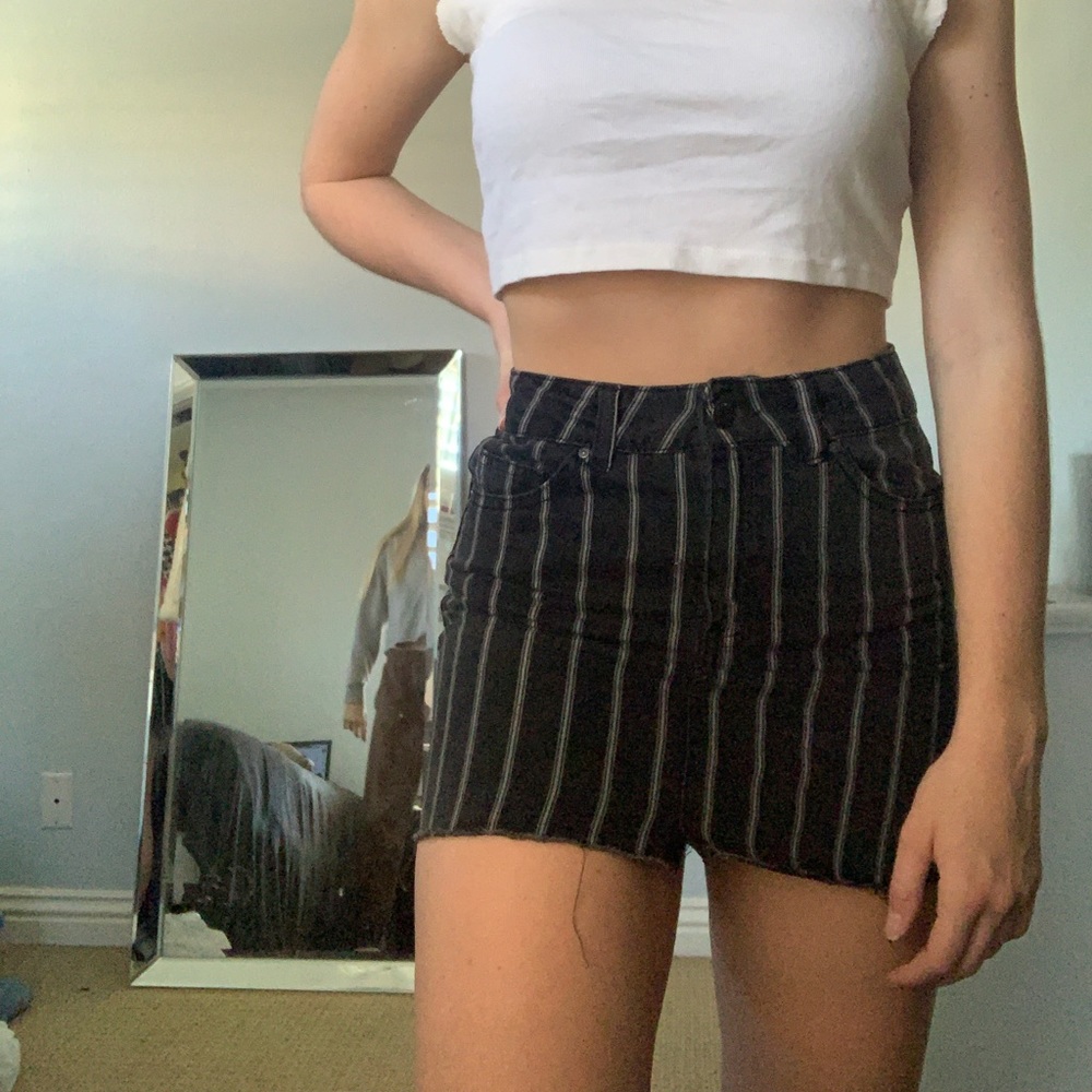 black striped denim mini skirt